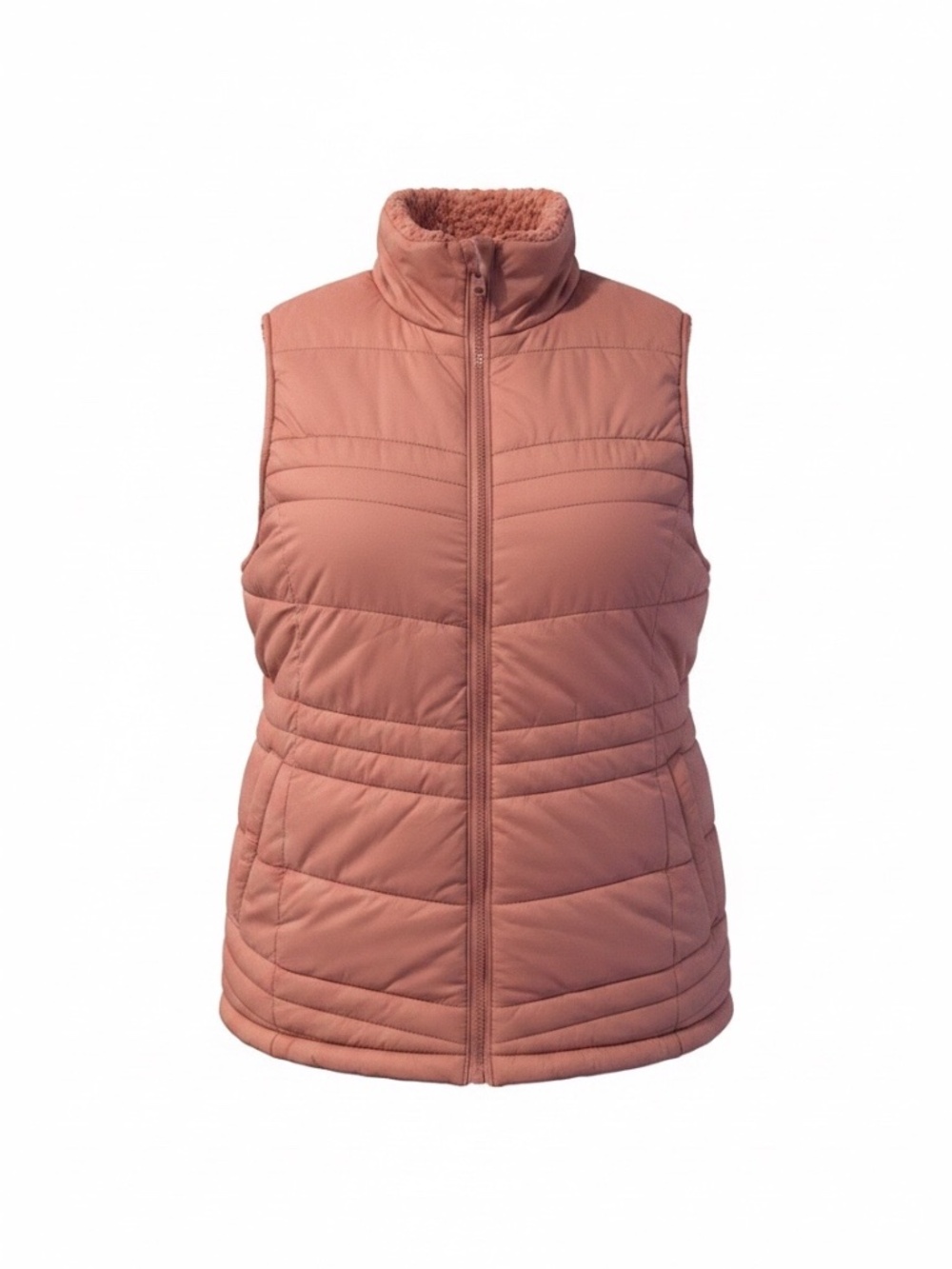 Time and Tru Quilted Puffer Vest Coral Pink Sherpa Lined XL 16-18 NWOT